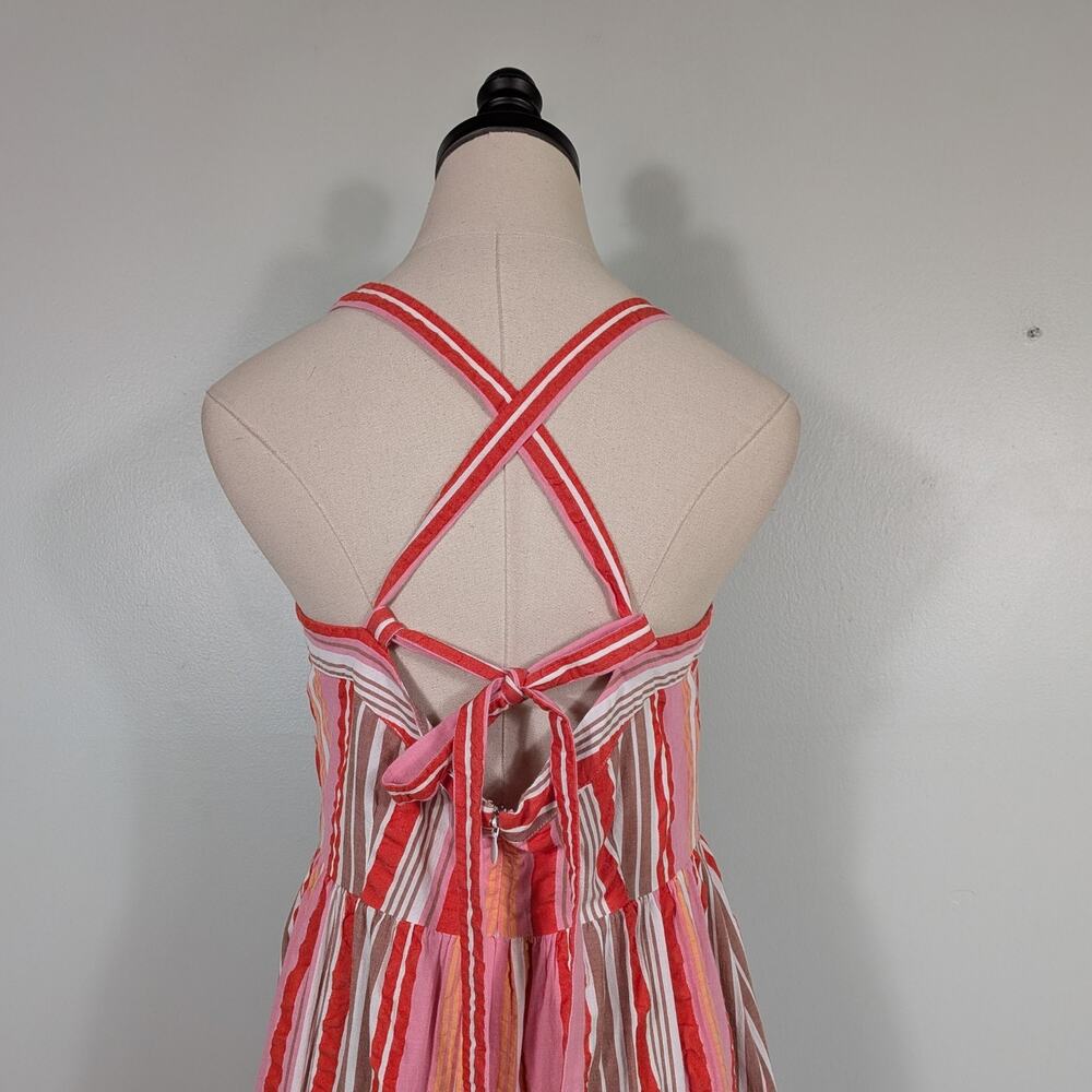 Loft Midi Dress 6 Red Orange Pink Stripe Halter Babydoll Sundress Beach Vacation - Picture 5 of 10